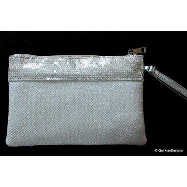 Wedding Party Clutch, Silver Fabric Purse, Sequins Purse